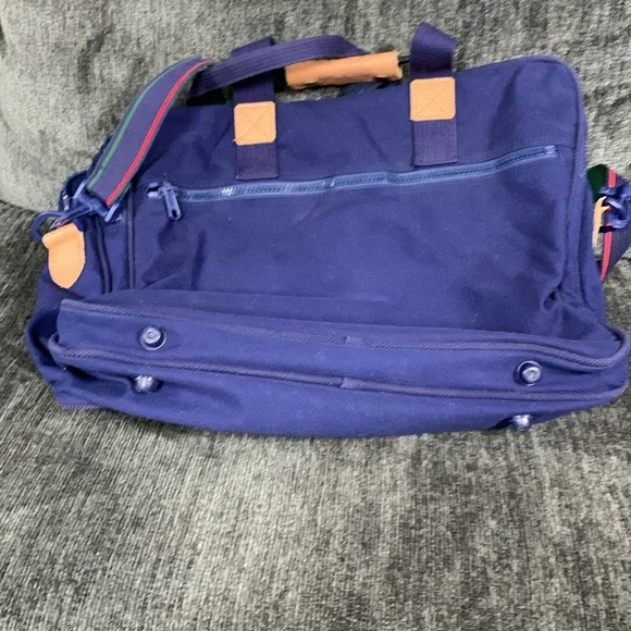 Vintage Viaggio Navy Blue, Hunter Green & Red Laptop Bag with Leather Accents